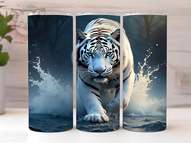 Animal Print White Tiger Tumbler, Sublimation Tumbler, 20oz Tumbler Wrap, Animal Print Tumbler, Cute Tumbler Design, Personalized Tumbler, Wildlife Tumbler Sublimation Sublimation Lara' s Designs 