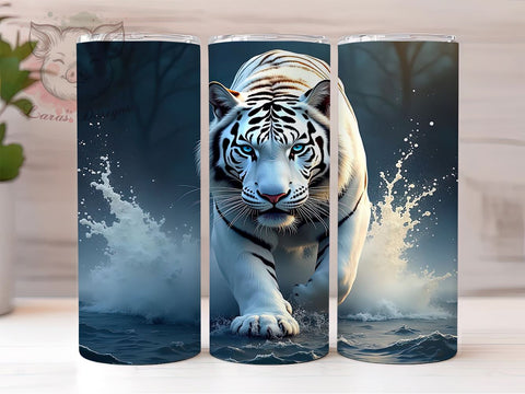 Animal Print White Tiger Tumbler, Sublimation Tumbler, 20oz Tumbler Wrap, Animal Print Tumbler, Cute Tumbler Design, Personalized Tumbler, Wildlife Tumbler Sublimation Sublimation Lara' s Designs 