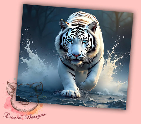 Animal Print White Tiger Tumbler, Sublimation Tumbler, 20oz Tumbler Wrap, Animal Print Tumbler, Cute Tumbler Design, Personalized Tumbler, Wildlife Tumbler Sublimation Sublimation Lara' s Designs 