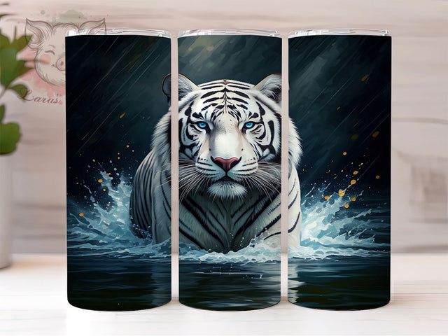 Animal Print White Tiger Tumbler, Sublimation Tumbler, 20oz Tumbler Wrap, Animal Print Tumbler, Cute Tumbler Design, Personalized Tumbler, Wildlife Tumbler Sublimation Sublimation Lara' s Designs 