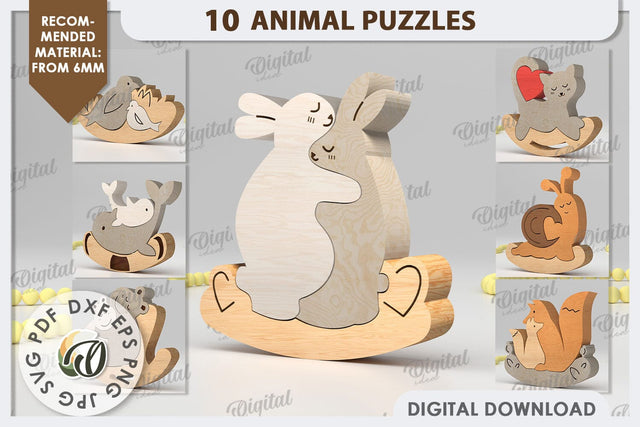 Animal Puzzles Laser Cut Bundle. Animal Family Puzzles SVG SVG Evgenyia Guschina 