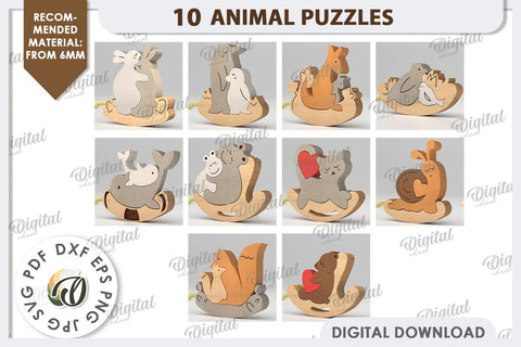 Animal Puzzles Laser Cut Bundle. Animal Family Puzzles SVG SVG Evgenyia Guschina 