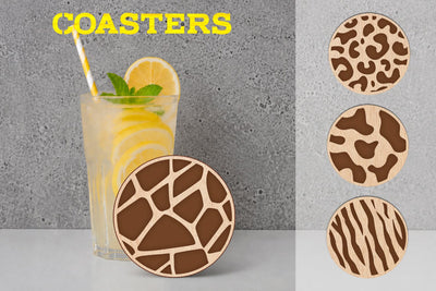 Animal skin pattern round coaster, Laser engraving template SVG AnastasiyaArtDesign 