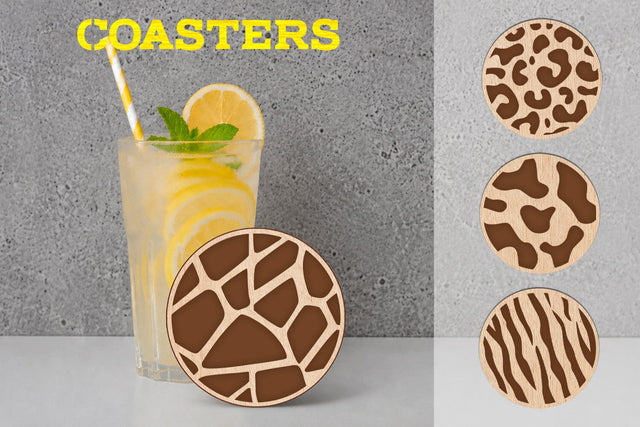 Animal skin pattern round coaster, Laser engraving template SVG AnastasiyaArtDesign 