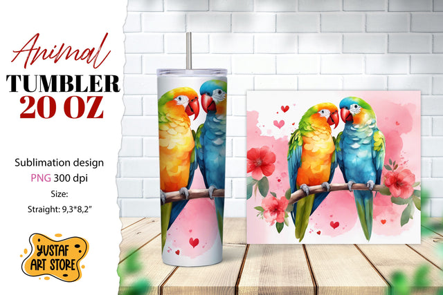 Animal tumbler sublimation. Cute parrots couple tumbler wrap Sublimation Yustaf Art Store 