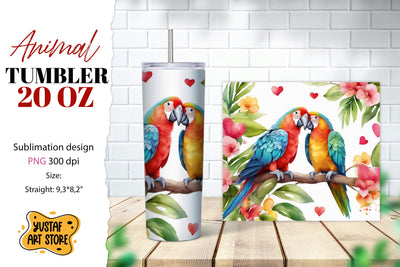 Animal tumbler sublimation. Cute parrots couple tumbler wrap Sublimation Yustaf Art Store 