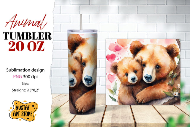 Animal tumbler sublimation. Mom and baby bear tumbler wrap Sublimation Yustaf Art Store 