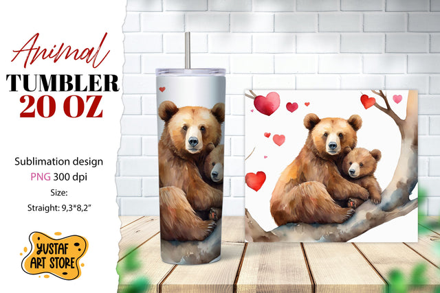 Animal tumbler sublimation. Mom and baby bear tumbler wrap Sublimation Yustaf Art Store 