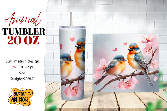 Animal tumbler sublimation. Mom and baby bird tumbler wrap Sublimation Yustaf Art Store 
