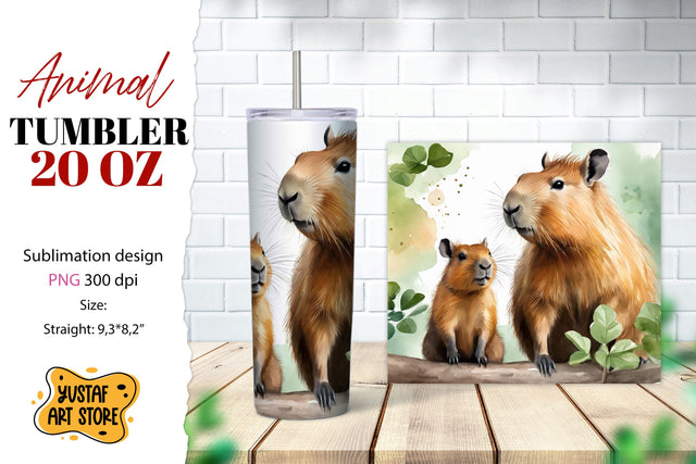 Animal tumbler sublimation. Mom and baby capybara tumbler Sublimation Yustaf Art Store 