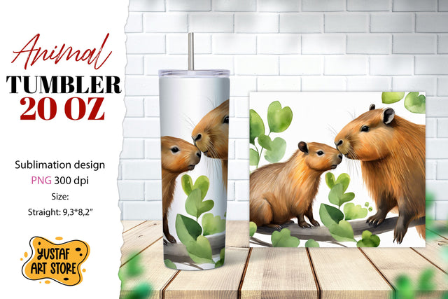 Animal tumbler sublimation. Mom and baby capybara tumbler Sublimation Yustaf Art Store 