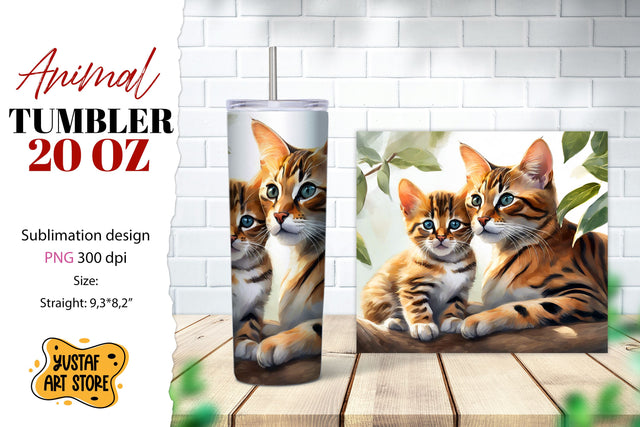 Animal tumbler sublimation. Mom and baby cat tumbler wrap Sublimation Yustaf Art Store 