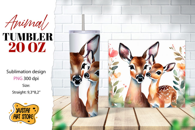 Animal tumbler sublimation. Mom and baby deer tumbler wrap Sublimation Yustaf Art Store 