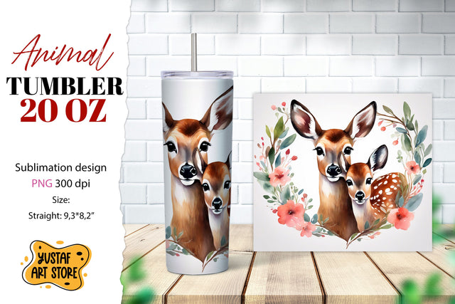 Animal tumbler sublimation. Mom and baby deer tumbler wrap Sublimation Yustaf Art Store 