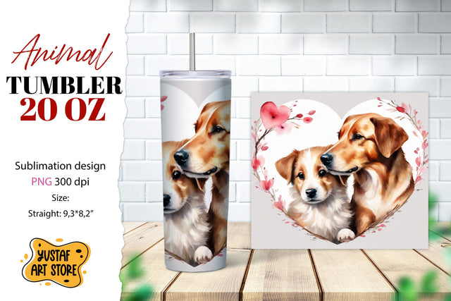 Animal tumbler sublimation. Mom and baby dog tumbler wrap Sublimation Yustaf Art Store 