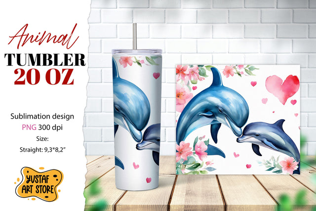 Animal tumbler sublimation. Mom and baby dolphin tumbler Sublimation Yustaf Art Store 