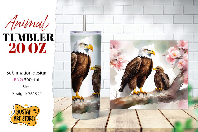 Animal tumbler sublimation. Mom and baby eagle tumbler wrap Sublimation Yustaf Art Store 