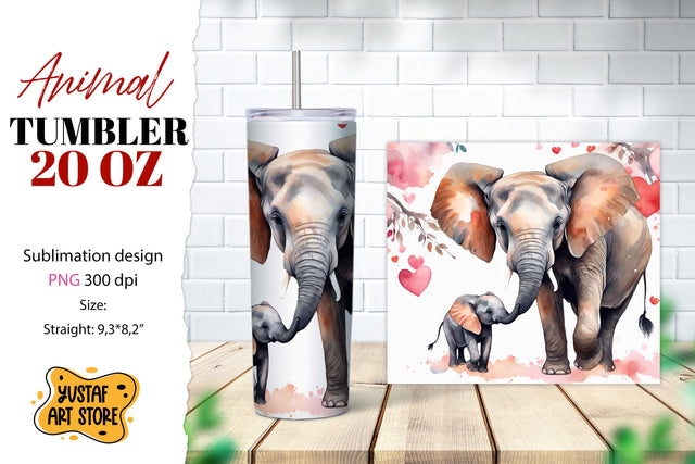 Animal tumbler sublimation. Mom and baby elephant tumbler Sublimation Yustaf Art Store 