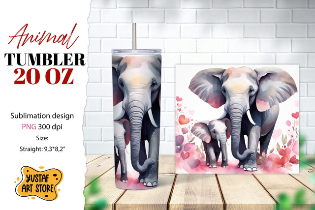 Animal tumbler sublimation. Mom and baby elephant tumbler Sublimation Yustaf Art Store 