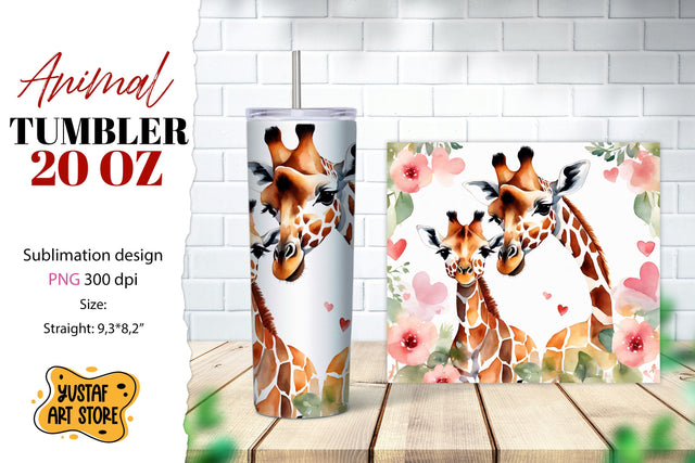 Animal tumbler sublimation. Mom and baby giraffe tumbler Sublimation Yustaf Art Store 