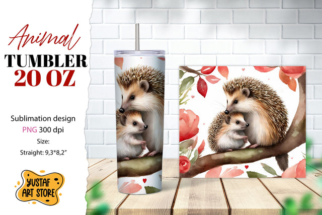 Animal tumbler sublimation. Mom and baby hedgehog tumbler Sublimation Yustaf Art Store 