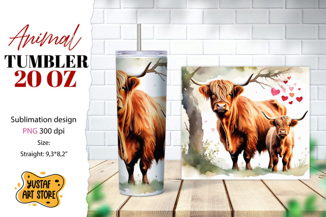 Animal tumbler sublimation. Mom and baby highland cow design Sublimation Yustaf Art Store 