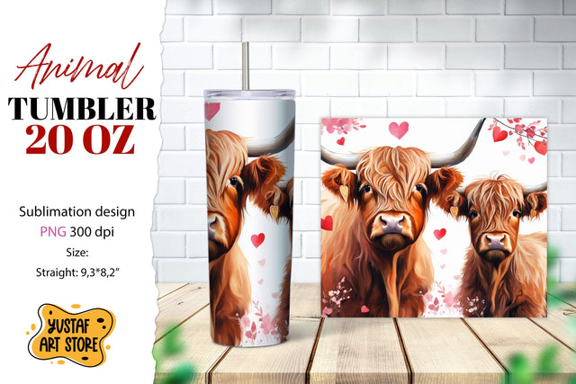 Animal tumbler sublimation. Mom and baby highland cow design Sublimation Yustaf Art Store 