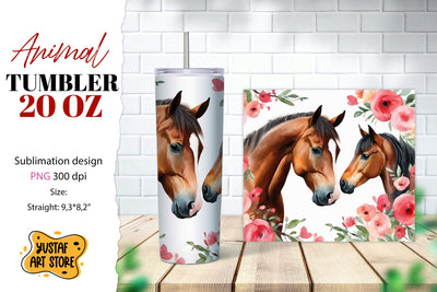Animal tumbler sublimation. Mom and baby horse tumbler wrap Sublimation Yustaf Art Store 