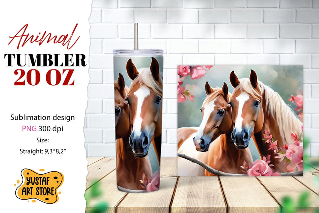 Animal tumbler sublimation. Mom and baby horse tumbler wrap Sublimation Yustaf Art Store 