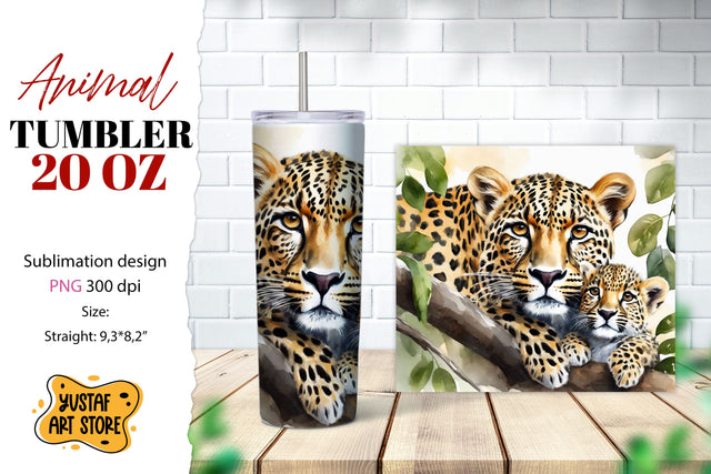 Animal tumbler sublimation. Mom and baby leopard tumbler Sublimation Yustaf Art Store 