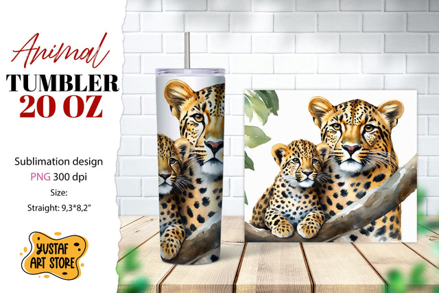 Animal tumbler sublimation. Mom and baby leopard tumbler Sublimation Yustaf Art Store 