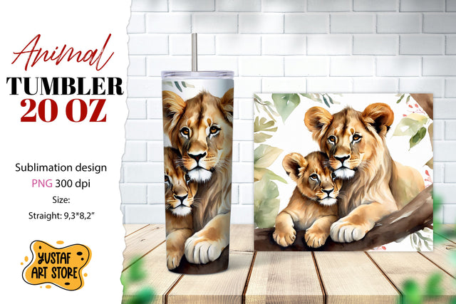 Animal tumbler sublimation. Mom and baby lions tumbler Sublimation Yustaf Art Store 