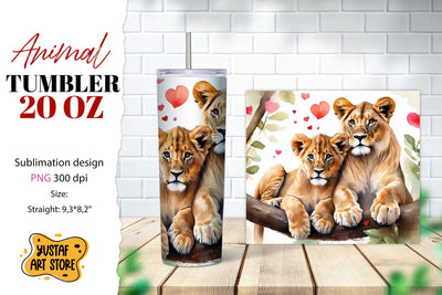 Animal tumbler sublimation. Mom and baby lions tumbler Sublimation Yustaf Art Store 