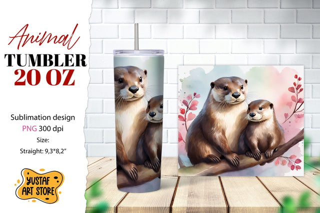 Animal tumbler sublimation. Mom and baby otter tumbler Sublimation Yustaf Art Store 