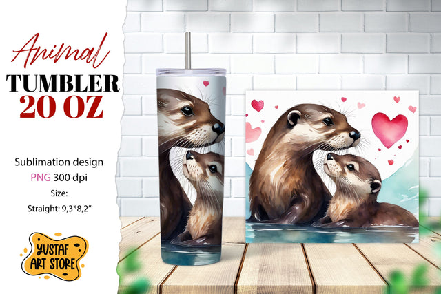 Animal tumbler sublimation. Mom and baby otter tumbler Sublimation Yustaf Art Store 