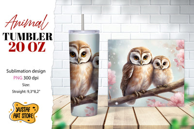 Animal tumbler sublimation. Mom and baby owl tumbler wrap Sublimation Yustaf Art Store 