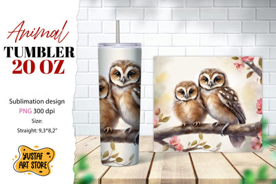 Animal tumbler sublimation. Mom and baby owl tumbler wrap Sublimation Yustaf Art Store 