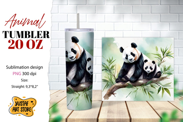 Animal tumbler sublimation. Mom and baby Panda tumbler wrap Sublimation Yustaf Art Store 