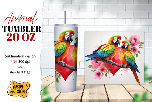 Animal tumbler sublimation. Mom and baby parrots tumbler PNG Sublimation Yustaf Art Store 