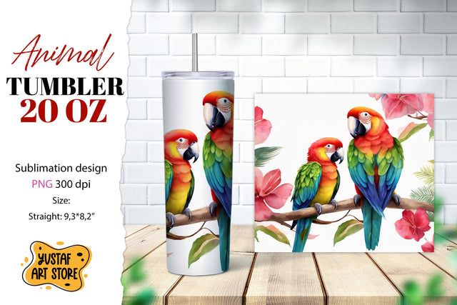 Animal tumbler sublimation. Mom and baby parrots tumbler PNG Sublimation Yustaf Art Store 