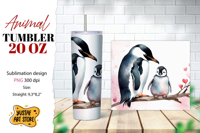 Animal tumbler sublimation. Mom and baby Penguin tumbler Sublimation Yustaf Art Store 