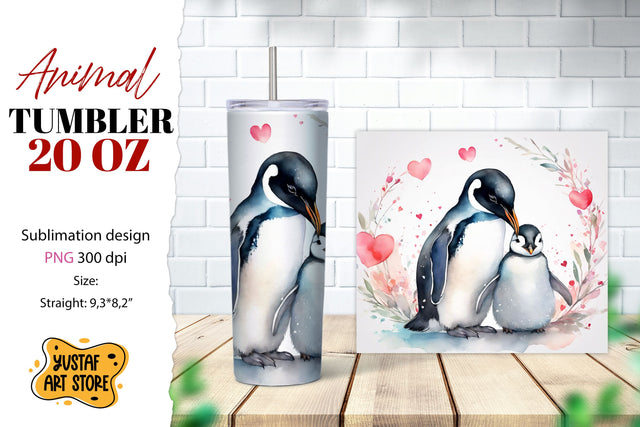 Animal tumbler sublimation. Mom and baby Penguin tumbler Sublimation Yustaf Art Store 