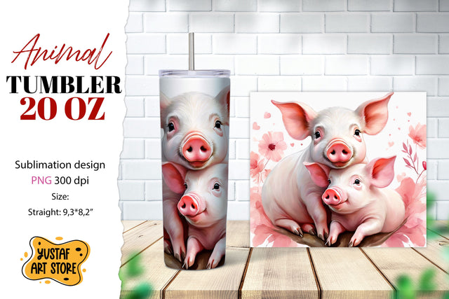 Animal tumbler sublimation. Mom and baby Pig tumbler wrap Sublimation Yustaf Art Store 