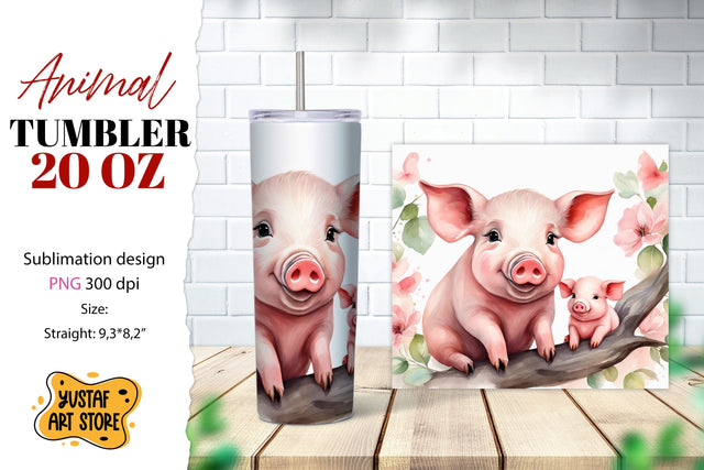 Animal tumbler sublimation. Mom and baby Pig tumbler wrap Sublimation Yustaf Art Store 