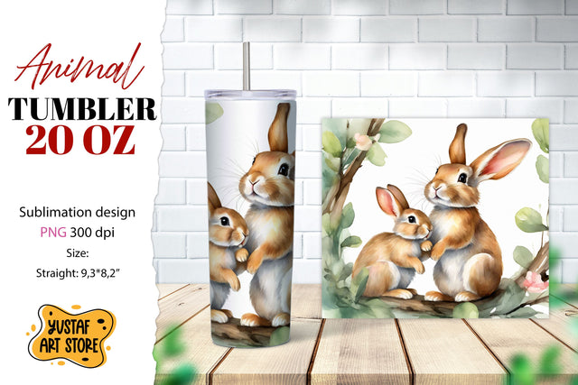 Animal tumbler sublimation. Mom and baby rabbit tumbler wrap Sublimation Yustaf Art Store 