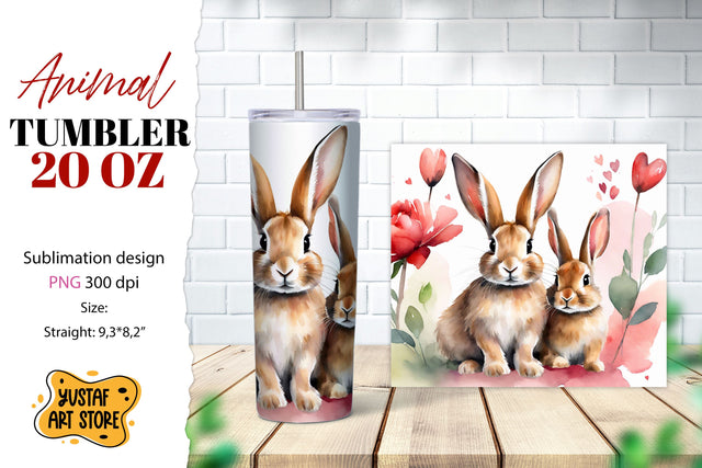 Animal tumbler sublimation. Mom and baby rabbit tumbler wrap Sublimation Yustaf Art Store 