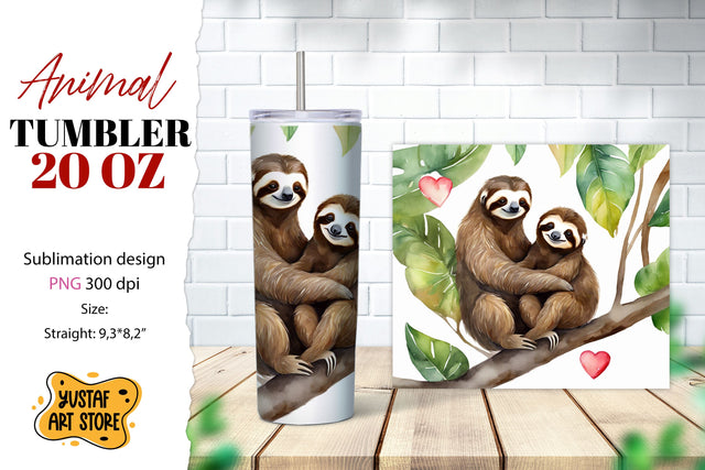 Animal tumbler sublimation. Mom and baby Sloth tumbler wrap Sublimation Yustaf Art Store 