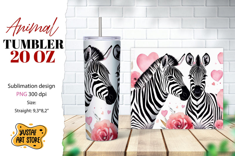 Animal tumbler sublimation. Mom and baby zebra tumbler wrap Sublimation Yustaf Art Store 