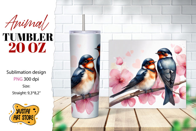 Animal tumbler sublimation.Mom and baby bird swallow tumbler Sublimation Yustaf Art Store 