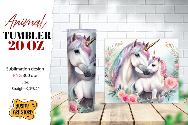 Animal tumbler sublimation.Mom and baby Unicorn tumbler wrap Sublimation Yustaf Art Store 